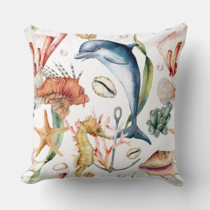 Colourful Nautical Underwater Sea Animal LIfe Whit Cushion