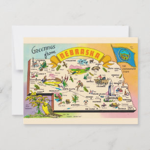 Colourful Nebraska Map Postcard