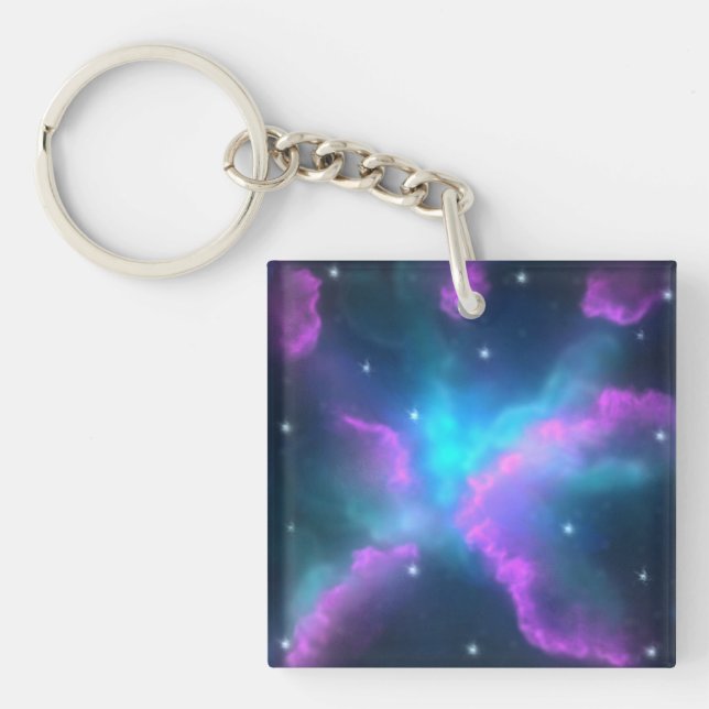 Colourful Nebula Cloud Background Key Ring (Front)