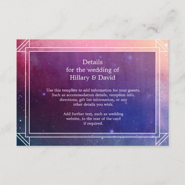 Colourful Nebula Clouds Wedding Details Card (Front)