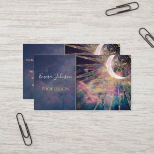 Colourful Nebula Gold Doodles Sun Moon Mandala Business Card