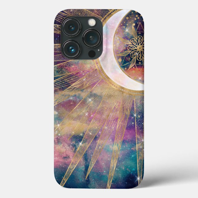 Colourful Nebula Gold Doodles Sun Moon Mandala Case-Mate iPhone Case (Back)