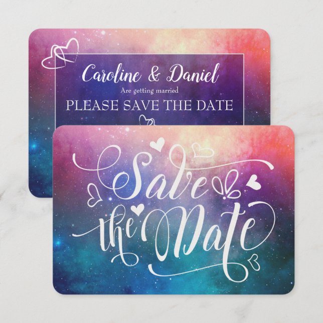 Colourful Nebula Typography Save the Date Card (Front/Back)