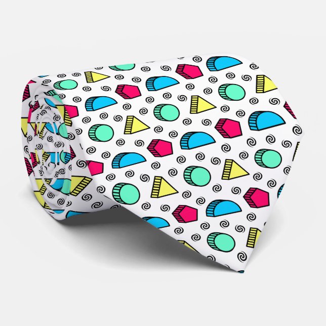 Colourful Neo Memphis Style Pattern Tie (Rolled)