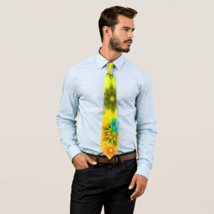 Colourful Neon Abstract Modern Flowers   Tie