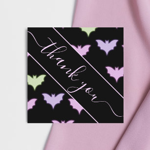 Colourful Neon Bat Pattern Halloween Thank You Cut Square Business Card