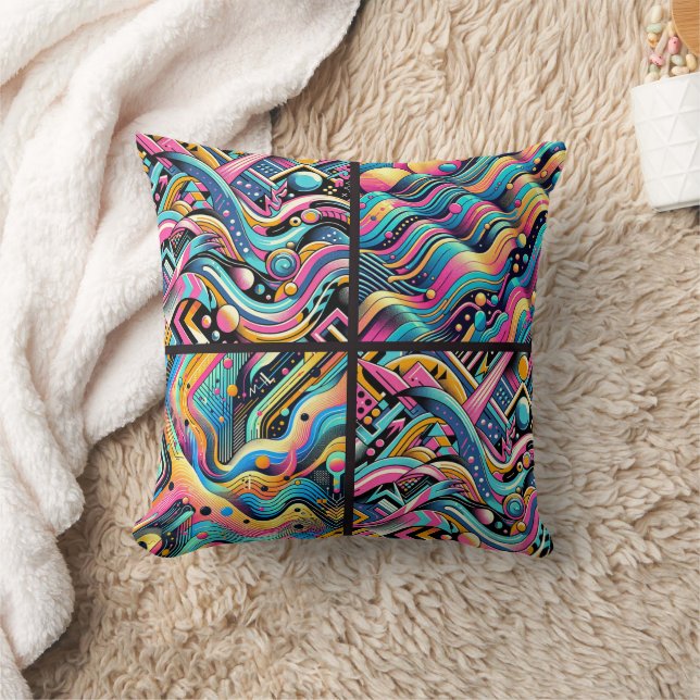 Colourful Neon Bright Abstract 90's Pattern Print Cushion (Blanket)
