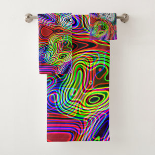 Colourful Neon Bright Abstract Pattern Bath Towel Set