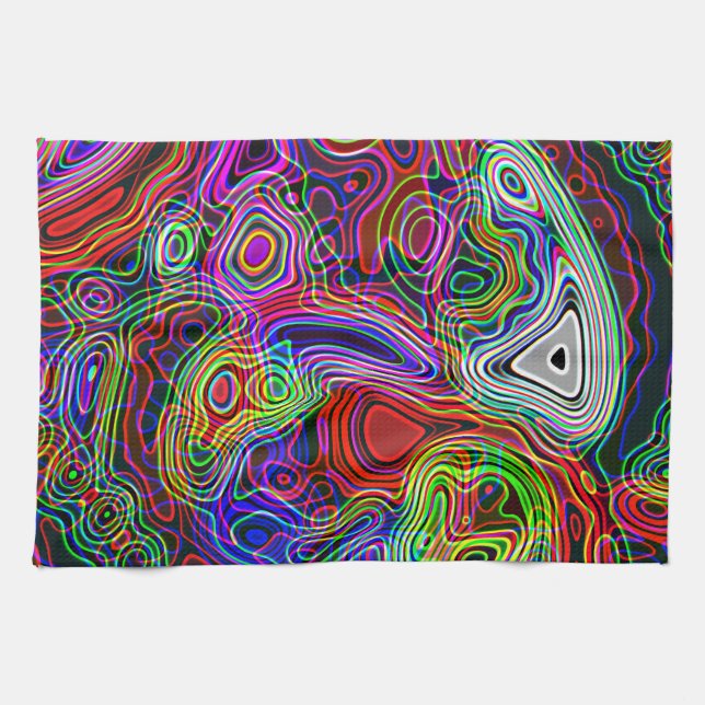 Colourful Neon Bright Rainbow Pattern Tea Towel (Horizontal)