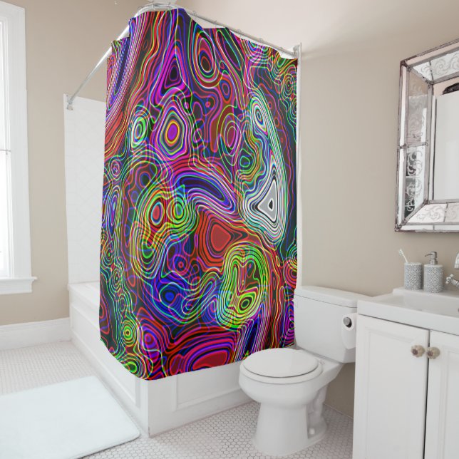 Colourful Neon Bright Rainbow Shower Curtain (In Situ)