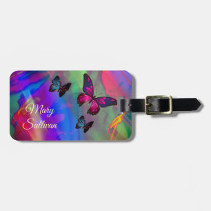 Colourful Neon Butterflies Luggage Tag