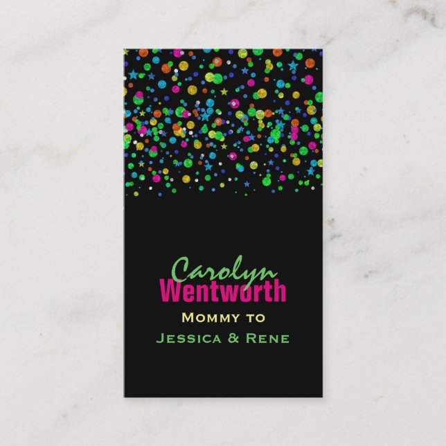 Colourful Neon Confetti Mummy Networking Card (Front)