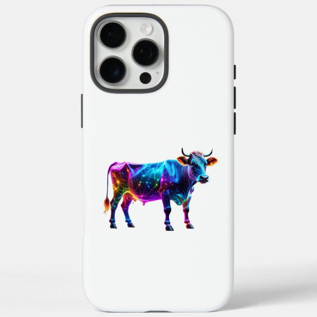 Colourful Neon Cow Art – Vibrant Glowing Cow Case-Mate iPhone Case (Back)