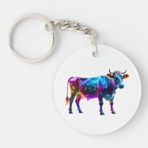 Colourful Neon Cow Art – Vibrant Glowing Cow Key Ring