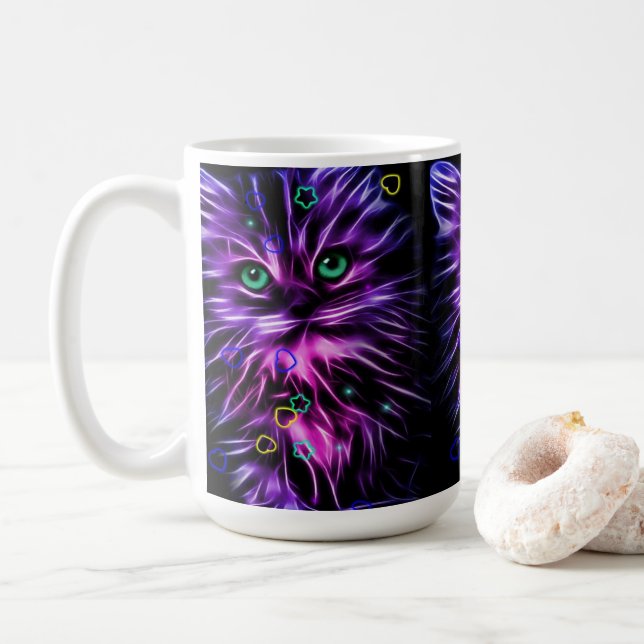 colourful neon cute cat coffee mug (With Donut)