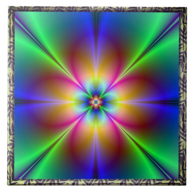 Colourful Neon Daisy Tile (Front)