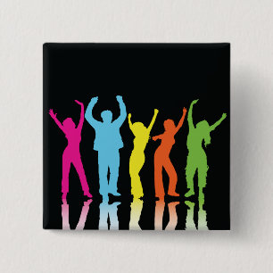 Colourful Neon Dancing Silhouettes Retro Party 15 Cm Square Badge