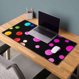Colourful Neon Dots On Black Desk Mat
