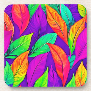 Colourful Neon Ethereal Leaves Pattern Coaster