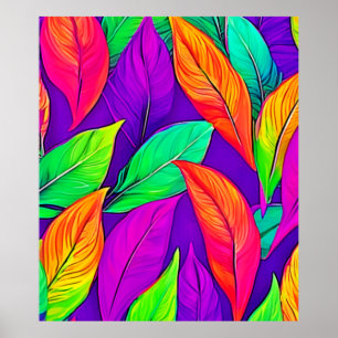 Colourful Neon Ethereal Leaves Pattern Poster