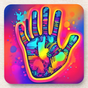 Colourful Neon Five & Half Fingers print Art Coaster