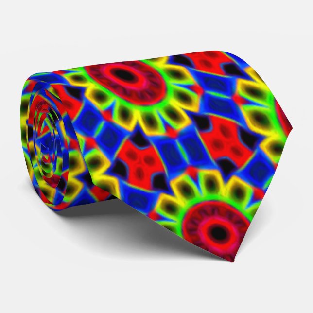 Colourful Neon Flowers Tie (Rolled)