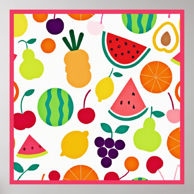 Colourful Neon Fruit Fiesta Poster (Front)