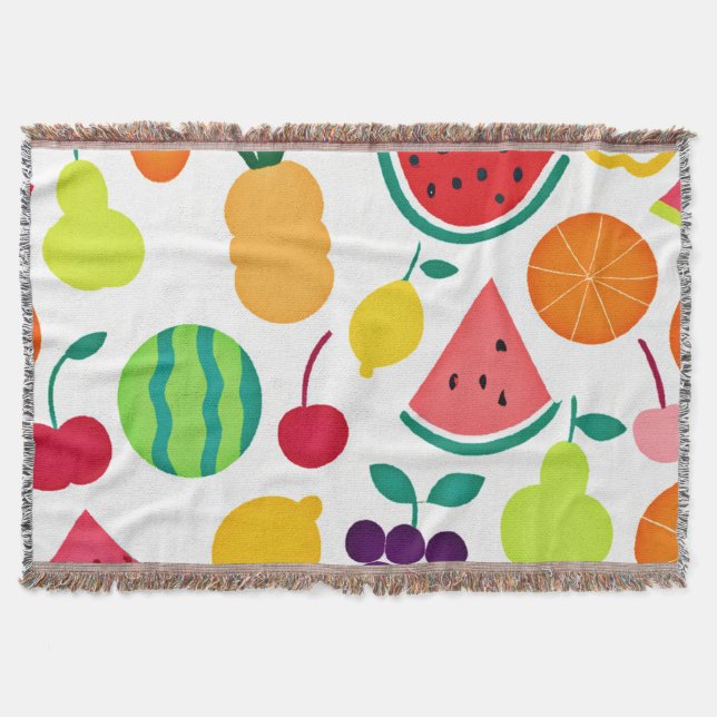 Colourful Neon Fruit Fiesta Throw Blanket (Front)