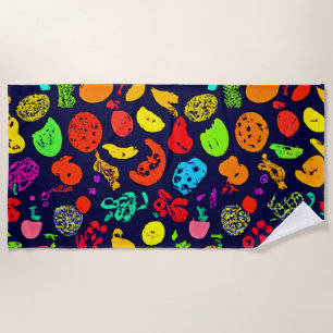 Colourful Neon Fruit Pattern Art Beach Towel
