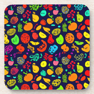 Colourful Neon Fruit Pattern Art Coaster