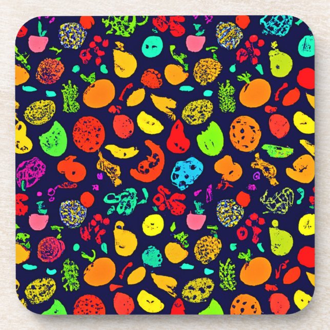 Colourful Neon Fruit Pattern Art Coaster (Front)
