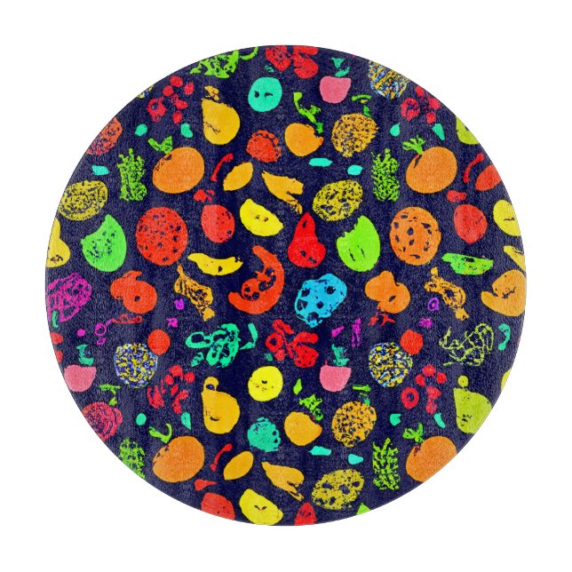 Colourful Neon Fruit Pattern Art Cutting Board (Front)