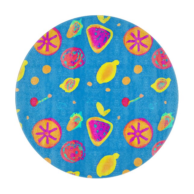 Colourful Neon Fruits Pattern Symphony Cutting Board (Front)