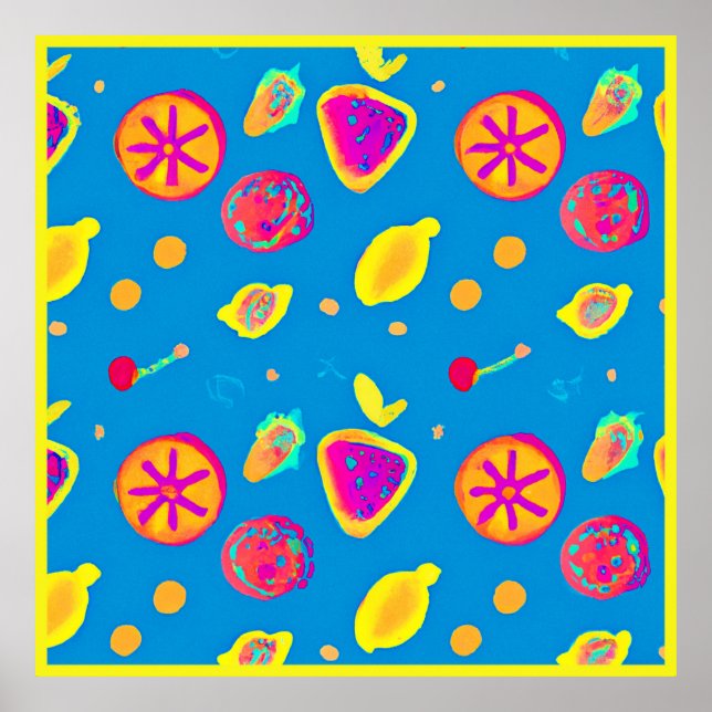 Colourful Neon Fruits Pattern Symphony Poster (Front)