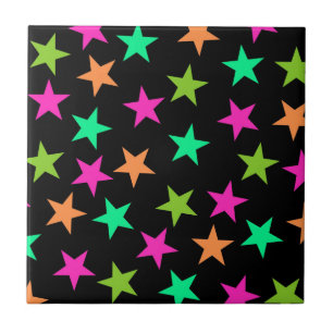 Colourful Neon Geometric Stars Pattern Ceramic Tile