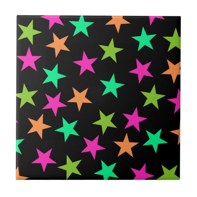 Colourful Neon Geometric Stars Pattern Ceramic Tile (Front)