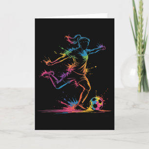 Colourful Neon Girl Soccer Art Splash Sport Design Card