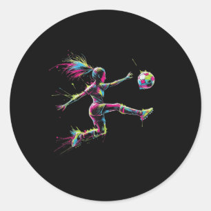 Colourful Neon Girl Soccer Art Splash Sport Design Classic Round Sticker