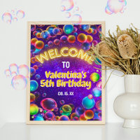 Colourful Neon Glow Bubbles Birthday Party Welcome
