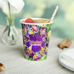 Colourful Neon Glow Safari Jungle Party Animals Paper Cups