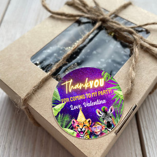 Colourful Neon Glow Safari Party Animals Thank You Classic Round Sticker