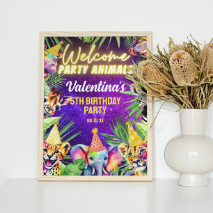 Colourful Neon Glow Safari Party Animals Welcome Poster