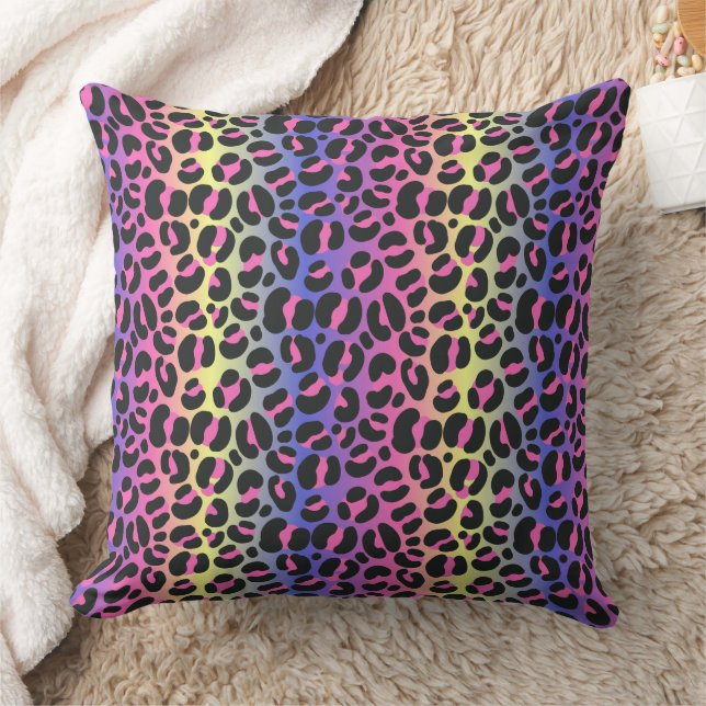 Colourful Neon Gradient Leopard Print Cushion (Blanket)