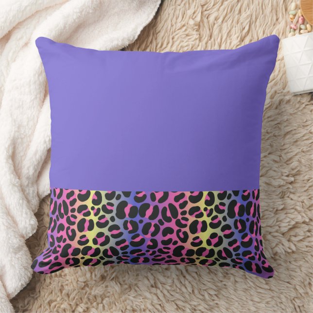 Colourful Neon Gradient Leopard Print Cushion (Blanket)