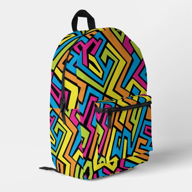 Colourful Neon Graffiti Street Art Back To School Printed Backpack (Back Corner Left)