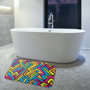 Colourful Neon Graffiti Street Art Pattern Bath Mat