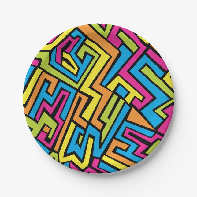 Colourful Neon Graffiti Street Art Pattern  Paper Plate (Front)