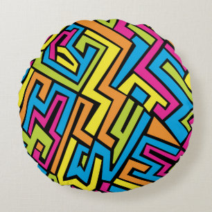 Colourful Neon Graffiti Street Art Pattern  Round Cushion