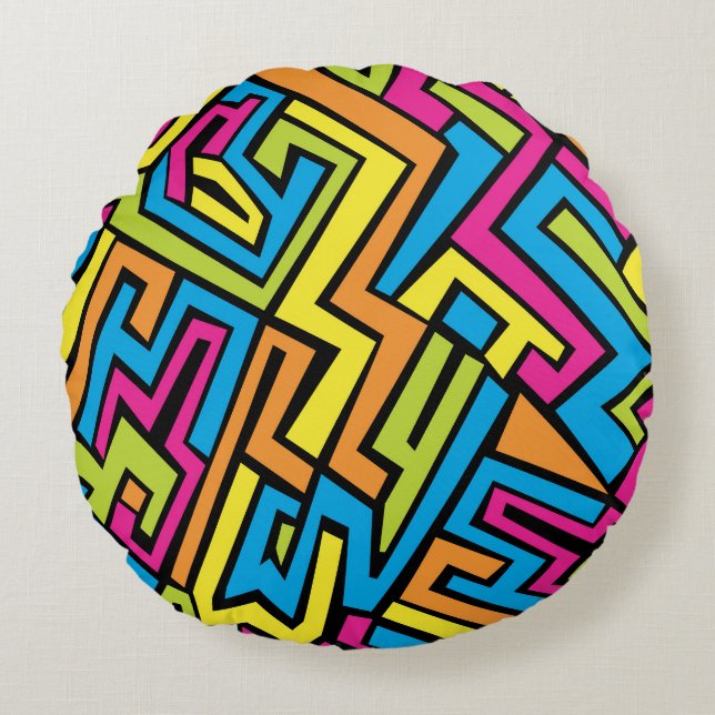 Colourful Neon Graffiti Street Art Pattern  Round Cushion (Front)