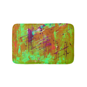 Colourful Neon Green Abstract Splatter Paint Bath Mat